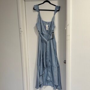 Light Blue Sleeveless Wrap Midi Dress